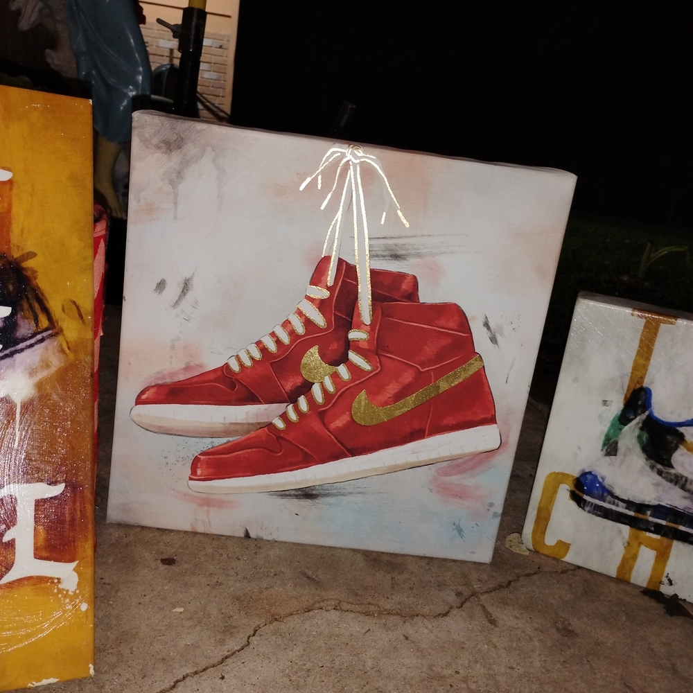 Red and Gold Sneaker Art Canvas